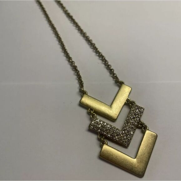 Signed J. Crew Matte Gold Tone Rhinestone Costume Statement Necklace - Picture 4 of 13